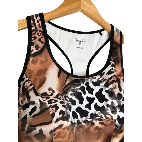 Guess Leopard Print Sports Bra Racerback Brown/ Tan Sz: L Gym Active Wear Yoga - Picture 4 of 11